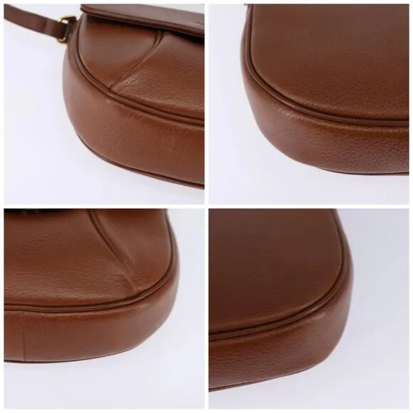 Burberrys Shoulder Bag Leather Brown Gold Auth bs29470